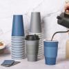 LITOPAK 100 Pack 16 oz Disposable Paper Coffee Cups with Lids, Sleeves and Stirring Sticks for Hot Coffee, Water or Juice, Blue and Gray Hot Paper Cups for Cafes, schools, offices, shops view 3