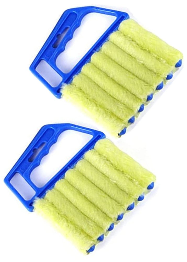 2Pack Mini-Blind Cleaner Shutters- Window Blind Brush Cleaning, Blind Slat DUST CLENER Tool Air Conditioner Duster Remover, Dust Cleaner with 7pcs Washable Blind Blade Clean Cloth (Blue)
