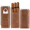 COOL KNIGHT Leather Cigar Case - Cedar Wood Lining Travel Humidors for Cigars - Cigar Accessories Include Stainless Steel Cigar Cutter - Cigar Gift Box for Cigar Lovers (Brown) view 1