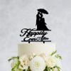 JuneLucky Happily Ever After Wedding Cake Topper,Bride & Groom Silhouette Cake Topper Acrylic Black Wedding Cake Topper Custom Mr & Mrs Cake Topper for Wedding Engagement Anniversary Party Favor view 1