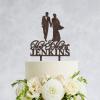 JuneLucky Personalized Mr & Mrs Wedding Cake Topper,Bride & Groom Kissing Silhouette Cake Topper with Customized Last Name and Date for Wedding Anniversary Engagement Party Supplies,Rustic Wood Brown view 2