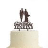 JuneLucky Personalized Mr & Mrs Wedding Cake Topper,Bride & Groom Kissing Silhouette Cake Topper with Customized Last Name and Date for Wedding Anniversary Engagement Party Supplies,Rustic Wood Brown view 4