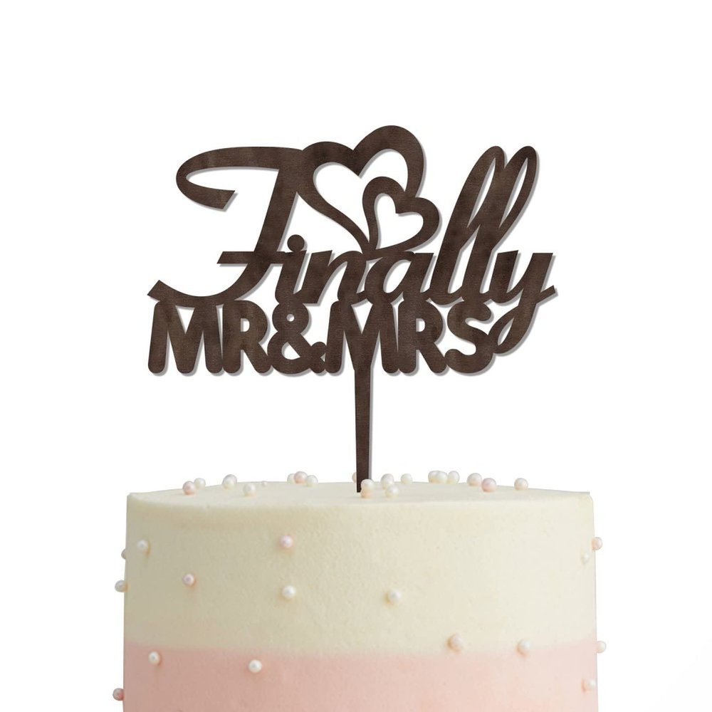 JuneLucky Finally Mr & Mrs Wedding Cake Topper for Wedding Anniversary Engagement Party Supplies Gifts for Couple Rustic Wood Custom Mr & Mrs Wedding Cake Toppers