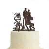 JuneLucky Personalized Mr & Mrs Wedding Cake Topper,Bride & Groom Kissing Silhouette Cake Topper with Customized Last Name and Date for Wedding Anniversary Engagement Party Supplies,Rustic Wood Brown view 1