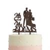 JuneLucky Personalized Mr & Mrs Wedding Cake Topper,Bride & Groom Kissing Silhouette Cake Topper with Customized Last Name and Date for Wedding Anniversary Engagement Party Supplies,Rustic Wood Brown view 2