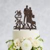 JuneLucky Personalized Mr & Mrs Wedding Cake Topper,Bride & Groom Kissing Silhouette Cake Topper with Customized Last Name and Date for Wedding Anniversary Engagement Party Supplies,Rustic Wood Brown view 3