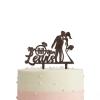 JuneLucky Personalized Mr & Mrs Wedding Cake Topper,Bride & Groom Kissing Silhouette Cake Topper with Customized Last Name and Date for Wedding Anniversary Engagement Party Supplies,Rustic Wood Brown view 1