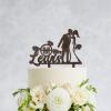 JuneLucky Personalized Mr & Mrs Wedding Cake Topper,Bride & Groom Kissing Silhouette Cake Topper with Customized Last Name and Date for Wedding Anniversary Engagement Party Supplies,Rustic Wood Brown view 2
