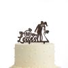 JuneLucky Personalized Mr & Mrs Wedding Cake Topper,Bride & Groom Kissing Silhouette Cake Topper with Customized Last Name and Date for Wedding Anniversary Engagement Party Supplies,Rustic Wood Brown view 3