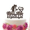 JuneLucky Personalized Mr & Mrs Wedding Cake Topper,Bride & Groom Kissing Silhouette Cake Topper with Customized Last Name and Date for Wedding Anniversary Engagement Party Supplies,Rustic Wood Brown view 1