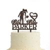 JuneLucky Personalized Mr & Mrs Wedding Cake Topper,Bride & Groom Kissing Silhouette Cake Topper with Customized Last Name and Date for Wedding Anniversary Engagement Party Supplies,Rustic Wood Brown view 4