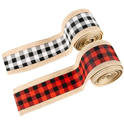 2 Roll Wired Plaid Ribbons Stars Stripes Ribbon Burlap Craft Ribbon Christmas Decoration 4th of July Decor American Independence Day for DIY Gift Wrapping Holiday Decorations