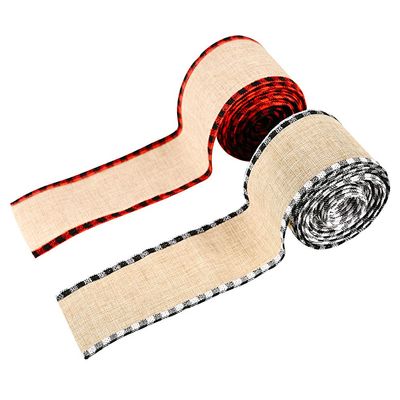 2 Roll Wired Plaid Ribbons Stars Stripes Ribbon Burlap Craft Ribbon Christmas Decoration 4th of July Decor American Independence Day for DIY Gift Wrapping Holiday Decorations