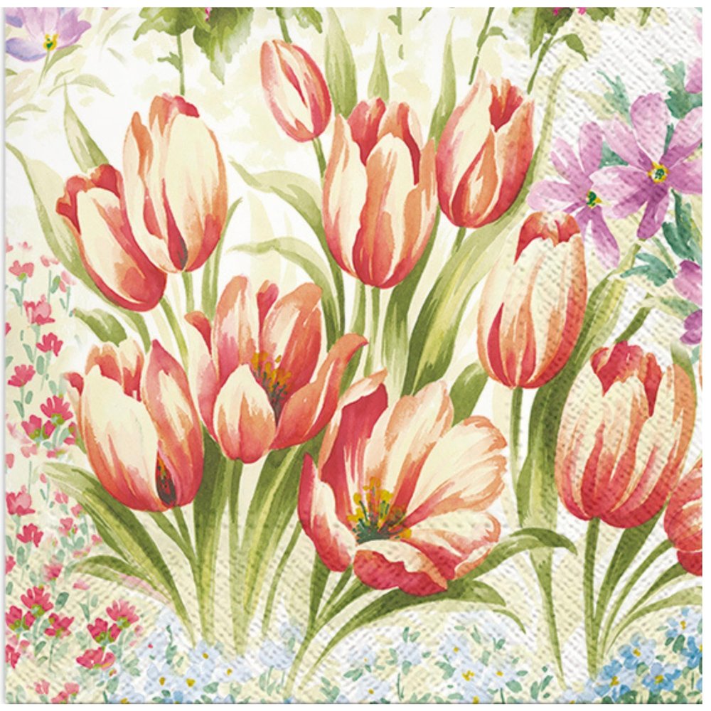 Keep Unique 20-ct 13x13 Flowers Paper Pink Rose Luncheon Decoupage Napkins, 3-Ply Servilletas Printed Rose Cocktail Napkin for Christmas Art, Dinner and Party, Disposable Napkins Decor (Bright Tulips)