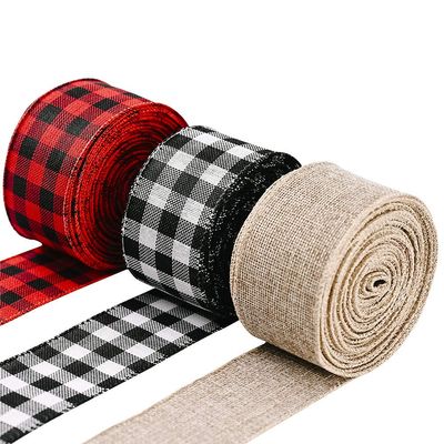 3 Roll Wired Plaid Ribbons Stars Stripes Ribbon Burlap Craft Ribbon Christmas Decoration 4th of July Decor American Independence Day for DIY Gift Wrapping Holiday Decorations