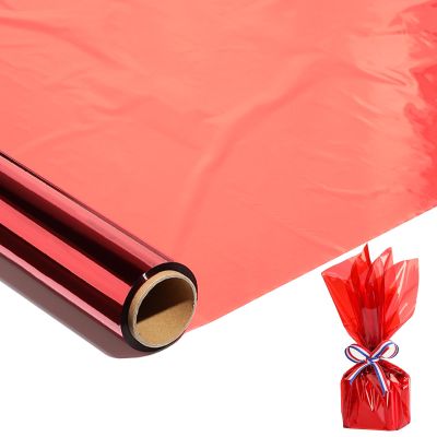 100 Ft x 17 in Red Cellophane Wrap Roll Valentine Day - Red Transparent Cellophane Roll for Gift Basket Wrap - Plastic Wrap for Christmas Light Decorations, Treats, Graduation Gift Wrapping.
