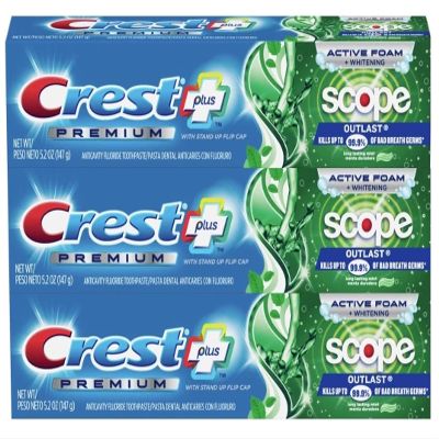 Crest Premium Plus Scope Outlast Toothpaste, Long Lasting Mint Flavor 5.2 oz (Pack of 3)