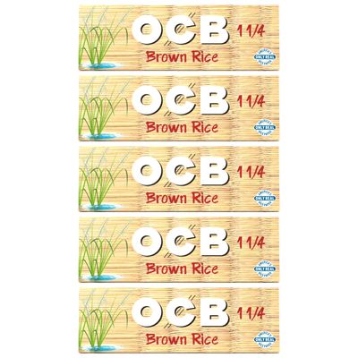 OCB - Brown Rice 1 1/4" Rolling Papers - 5 Booklets with 50 Leaves per Booklet (250 Total)