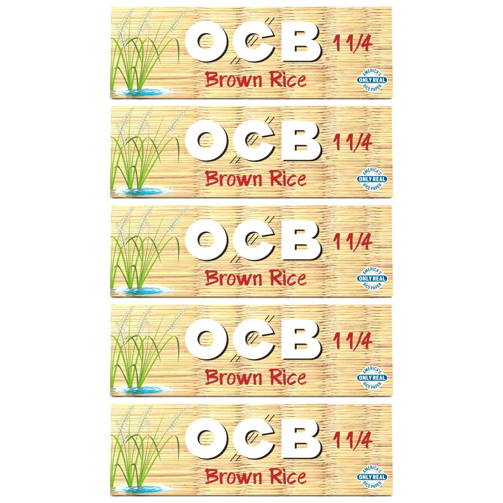 OCB - Brown Rice 1 1/4" Rolling Papers - 5 Booklets with 50 Leaves per Booklet (250 Total)