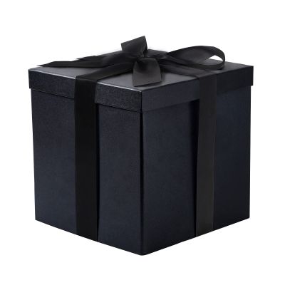 RUSPEPA Black Medium Gift Box with Lids, Ribbon and Tissue Paper, Collapsible Gift Box Perfect for Birthday, Graduation, Father's Day, Wedding and Groomsmen Gifts, 9x9x9 Inches, 1 Pcs