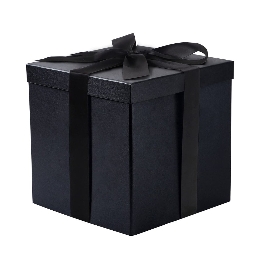 RUSPEPA Black Medium Gift Box with Lids, Ribbon and Tissue Paper, Collapsible Gift Box Perfect for Birthday, Graduation, Father's Day, Wedding and Groomsmen Gifts, 9x9x9 Inches, 1 Pcs