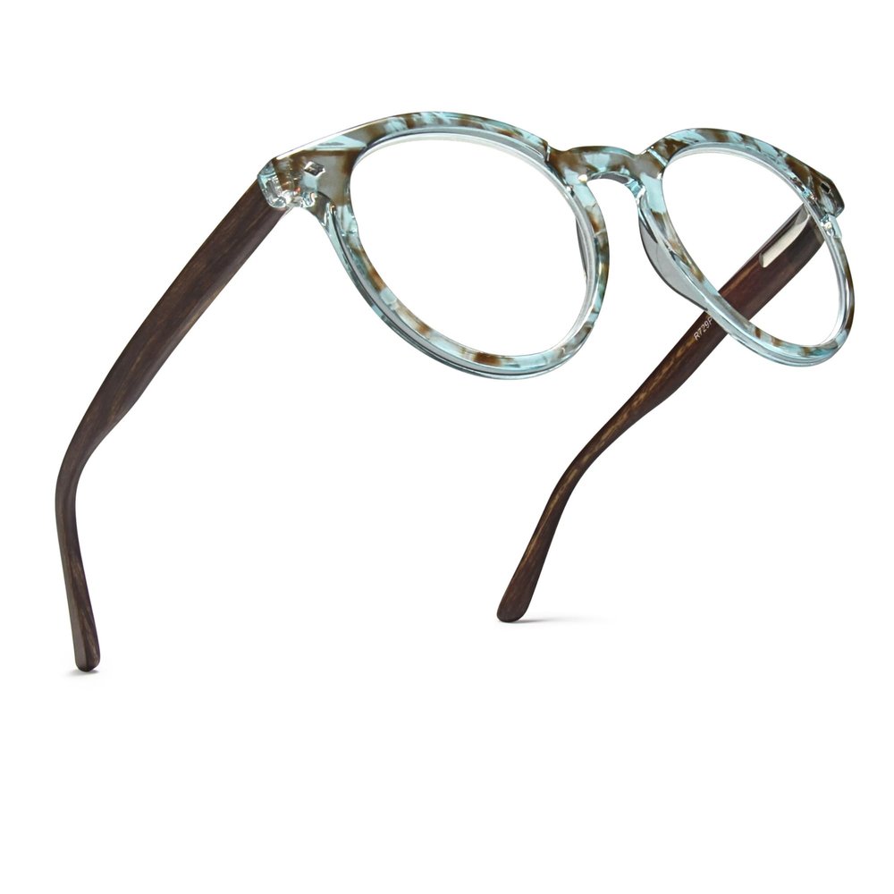 2SeeLife Large Round TR-90 Reading Glasses for Men & Women Medium-Large Fit, Durable, Spring Hinges, Blue Light Readers, Aqua Blue, +2.00