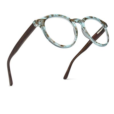 2SeeLife Large Round TR-90 Reading Glasses for Men & Women  Medium-Large Fit, Durable, Spring Hinges, Blue Light Readers, Aqua Blue, +1.25