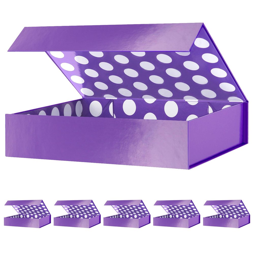 GREEN BEAN Purple Polka Dot Gift Boxes, 6 Count, 11.5 x 8 x 2.5 inches, Magnetic Closure, Ideal for Gift-Giving Occasions