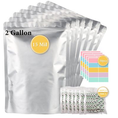30pcs 2 Gallon Mylar Bags for Food Storage (15 Mil Extra Thick) with Oxygen Absorbers 400CC (60 pcs), Stand-Up Zipper Pouches Resealable and Heat Sealable Bags for Long Term Food Storage(13"x17")