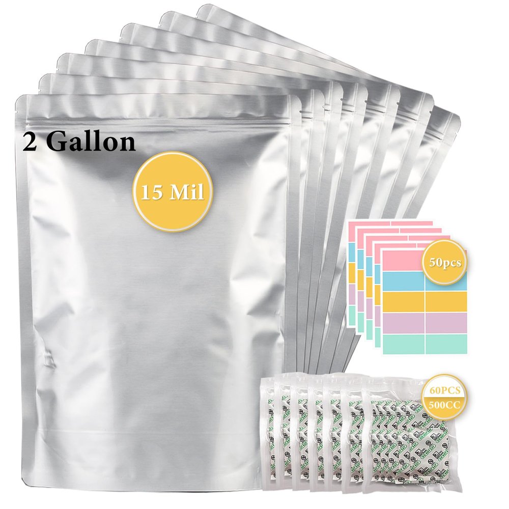 30pcs 2 Gallon Mylar Bags for Food Storage (15 Mil Extra Thick) with Oxygen Absorbers 400CC (60 pcs), Stand-Up Zipper Pouches Resealable and Heat Sealable Bags for Long Term Food Storage(13"x17")