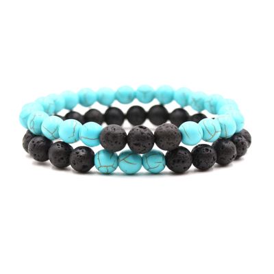 2Pcs Lava Rock Beaded Bracelet Set Essential Oil Diffuser Jewelry with Natural Stone Beads for Aromatherapy, Yoga, Meditation, and Stress Relief, Stretchy Bracelets for Women Men-Green