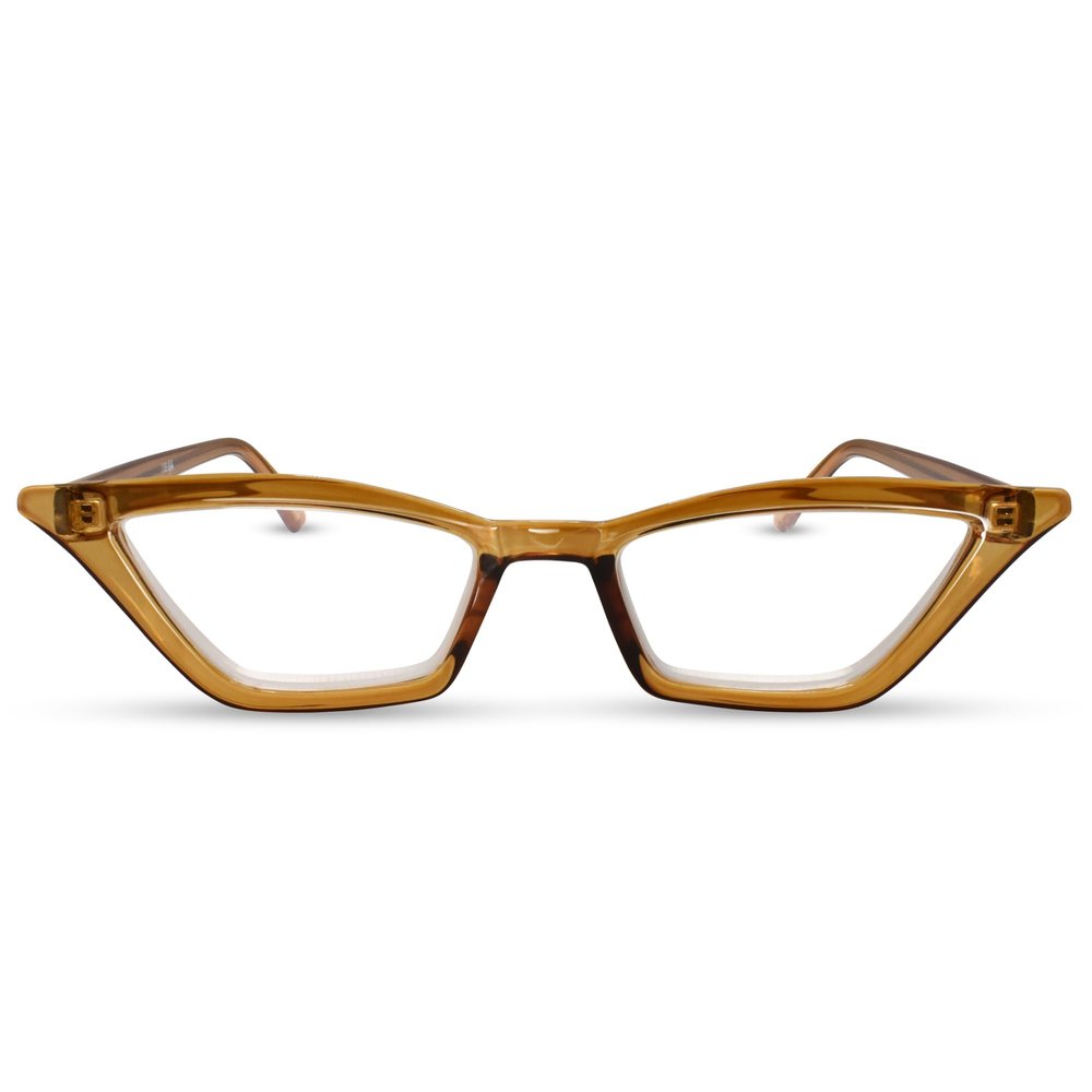 2SeeLife Premium Cat Eye Reading Glasses for Women Narrow-Medium Fit, Sturdy Frame, Spring Hinges, Stylish Funky Readers, Amber Green, +1.50