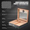 XIFEI Cigar Humidor, Glass Top Carbon Fiber Texture with Digital Hygrometer, Including Cigar humidifier, Divider, Cedar Wood Humidor Box, Holds 25-35 Cigars (9IN*7.5 * 2.8) view 4