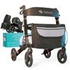 Helavo Foldable Rollator with Seat  360 Swivel 8" Wheels, 24.8" Wide - Lightweight Aluminum Rolling Walker for Seniors and Adults with Adjustable Height view 1
