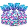 Frienda 100 Pcs Mermaid Party Favors Bags, Under The Sea Ocean Cellophane Gift Candy Treat Goodie Bags with 100 Pcs Silver Twist Ties for Girls Mermaid Birthday Party Supplies Favors(Elegant Style) view 1