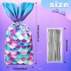Frienda 100 Pcs Mermaid Party Favors Bags, Under The Sea Ocean Cellophane Gift Candy Treat Goodie Bags with 100 Pcs Silver Twist Ties for Girls Mermaid Birthday Party Supplies Favors(Elegant Style) view 2