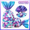 Frienda 100 Pcs Mermaid Party Favors Bags, Under The Sea Ocean Cellophane Gift Candy Treat Goodie Bags with 100 Pcs Silver Twist Ties for Girls Mermaid Birthday Party Supplies Favors(Elegant Style) view 3
