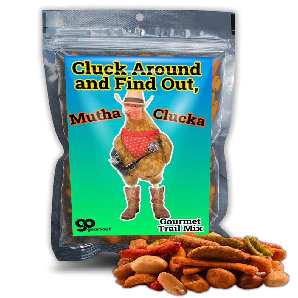 Cluck Around and Find Out Mutha Clucka Premium Trail Mix - Gag Gift for Dad - Father's Day Gag Gift Ideas for Men - Funny Gourmet Snack Mix (9 oz)