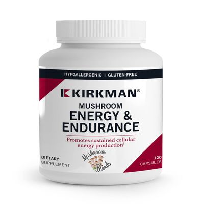 Kirkman - Mushroom Energy & Endurance - 120 Capsules - Promotes Sustained Cellular Energy Production - Hypoallergenic - Hypoallergenic