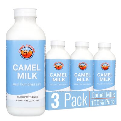Camel Culture 3 Pint Camel Milk Grass Fed, Gluten Free, Low Lactose Milk Pint - Pasture Raised & Non-Homogenized Healthy Drinks For Kids & Adults - Non-GMO, Low Fat Health Drink