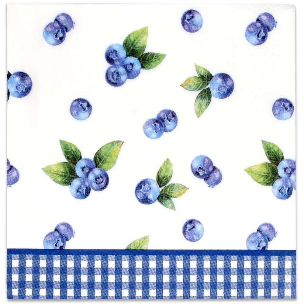 100 Blueberry Cocktail Beverage Napkins Disposable Paper Blueberries Fruit Dessert Napkin for Blue Berry Fruits Gingham Summer Spring Birthday Tea Party Bridal & Baby Shower Tableware Party Supplies