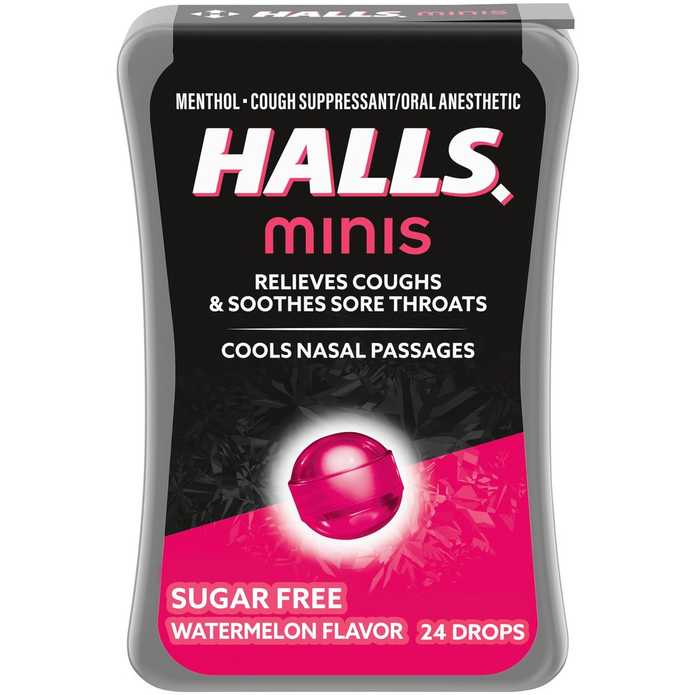 HALLS Minis Watermelon Flavor Sugar Free Cough Drops, 24 Drops