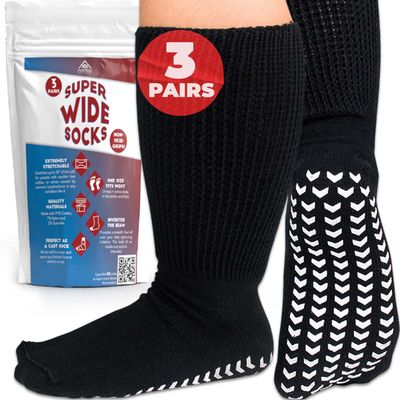 Extra Wide Socks for Swollen Feet, Bariatric Socks, Non Slip Socks Men, Hospital Socks, Swollen Feet Socks Women, Extra Wide Socks, Diabetic Socks for Men and Women, Hospital Socks - 3 pairs