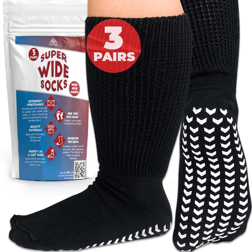 Extra Wide Socks for Swollen Feet, Bariatric Socks, Non Slip Socks Men, Hospital Socks, Swollen Feet Socks Women, Extra Wide Socks, Diabetic Socks for Men and Women, Hospital Socks - 3 pairs