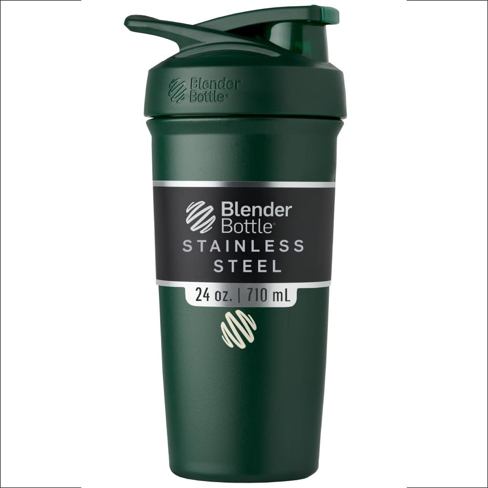 BlenderBottle Sport Insulated Stainless Steel Shaker Bottle with Wire Whisk, 24-Ounce, Forest Protein Shakes & Hydration for Athletes & Fitness Enthusiasts, Easy Mixing, Keeps Drinks Cold, Lockable Lid