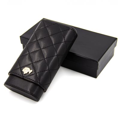 Cigar in Style Adjustable All Black Leather Cedar Wood 3 ct Cigar Case Holder Humidor