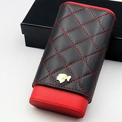 cigar in style Adjustable Red Black Leather Cedar Wood 3 ct Cigar Case Holder Humidor
