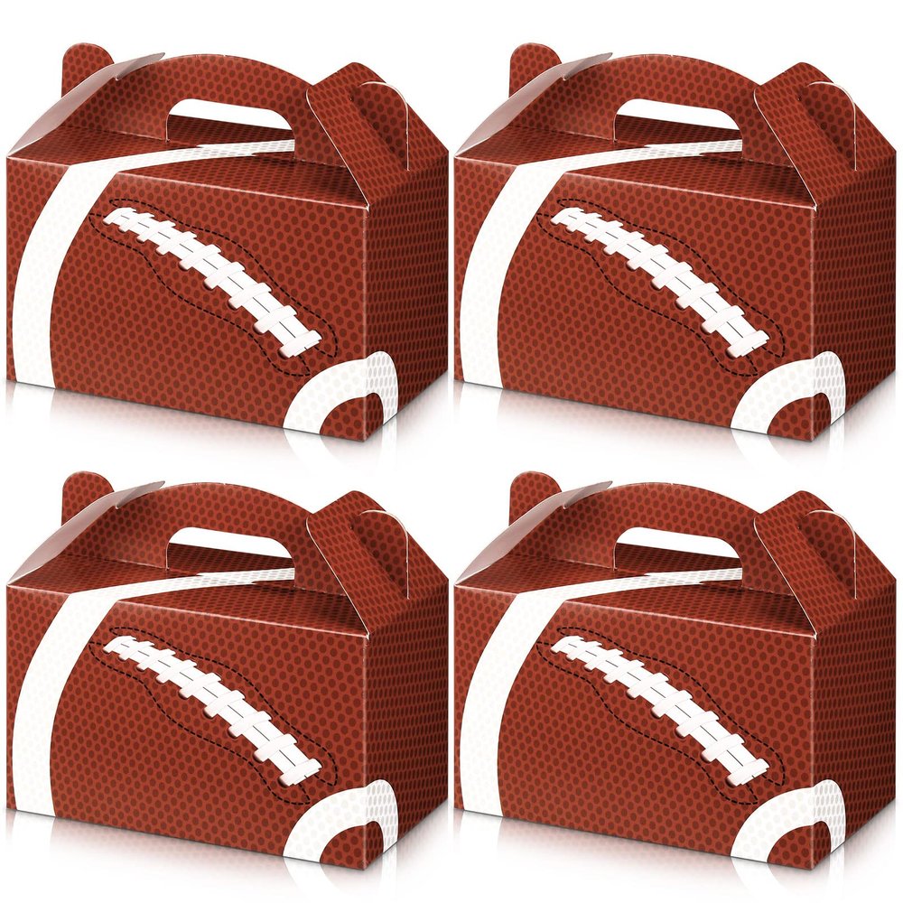 24 Pcs Football Party Treat Boxes with Handle - Football Theme Gift Box Snack Candy Goodie Boxes for Sports Theme Birthday Party Supplies