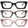 AMOMOMA 3PACK Retro Oversized Square Reading Glasses for Women Men Blue Light Computer Thick Womens Readers Spring hinge AM6015 Black/Grey Tort/Brown 1.75 x view 1