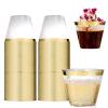 ASkinds 100 Pack Disposable Plastic Cups, 9 oz Gold Rimmed Plastic Cups for Wedding Cups Camping Party Cups view 1